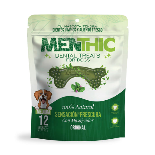 Huesos Dentales para Perros Menthic Medium x12 (185g) – Snack Natural