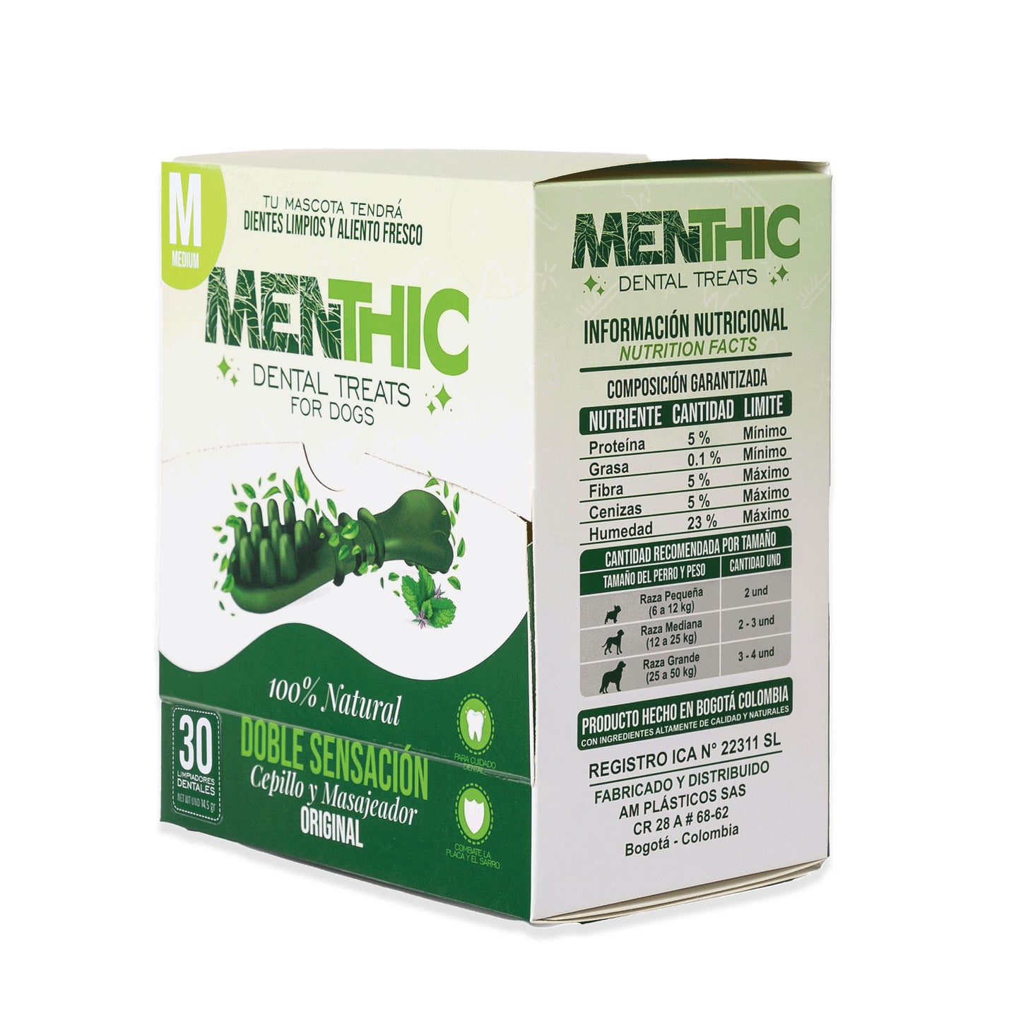 Cepillos Dentales para Perros Menthic Caja Sachet Medium x30 (435g) – Snack Natural