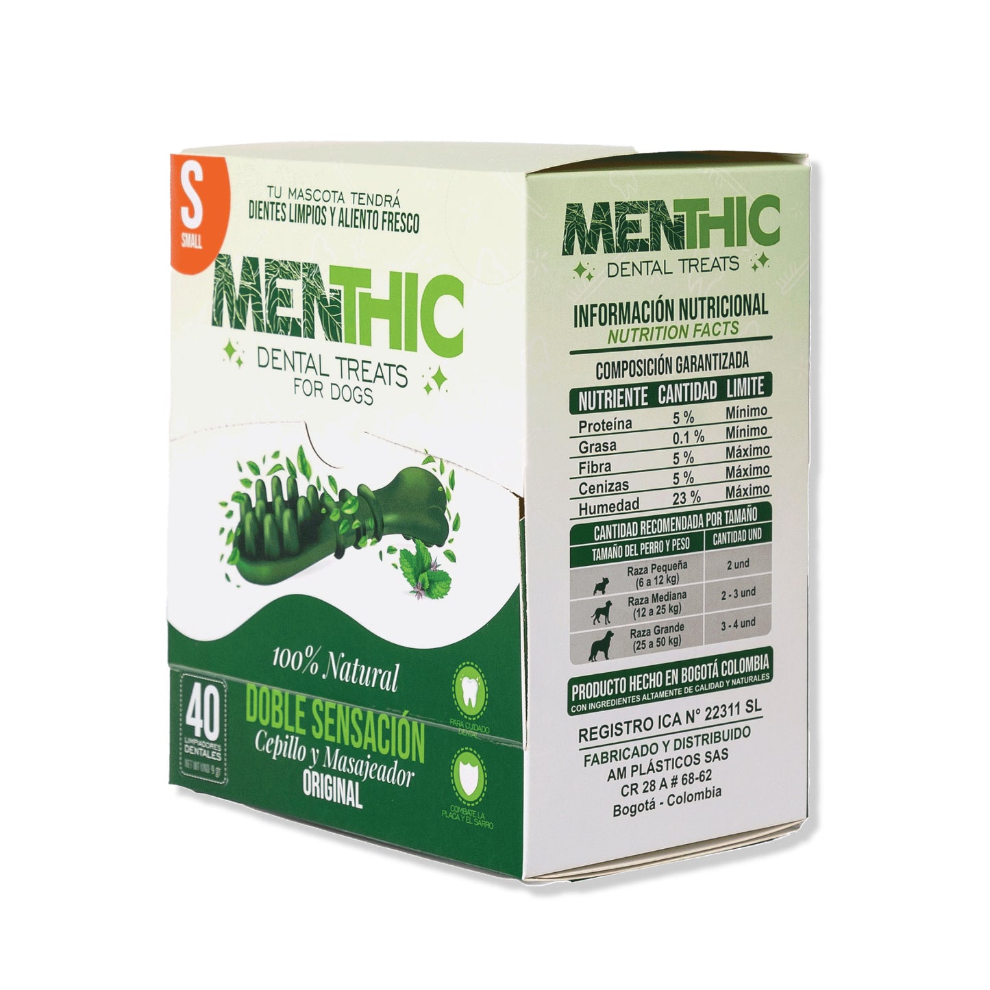 Cepillos Dentales para Perros Menthic Caja Sachet Small x40 (360g) – Snack Natural