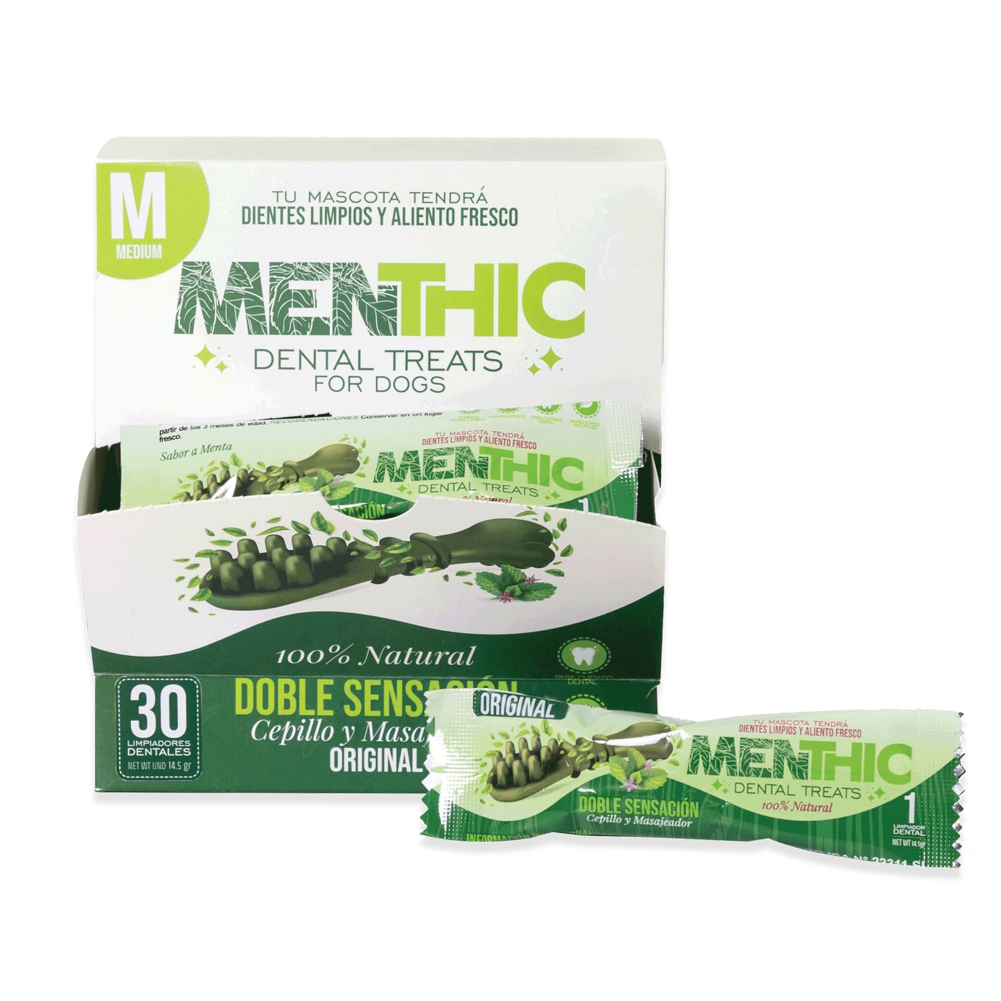Cepillos Dentales para Perros Menthic Caja Sachet Medium x30 (435g) – Snack Natural