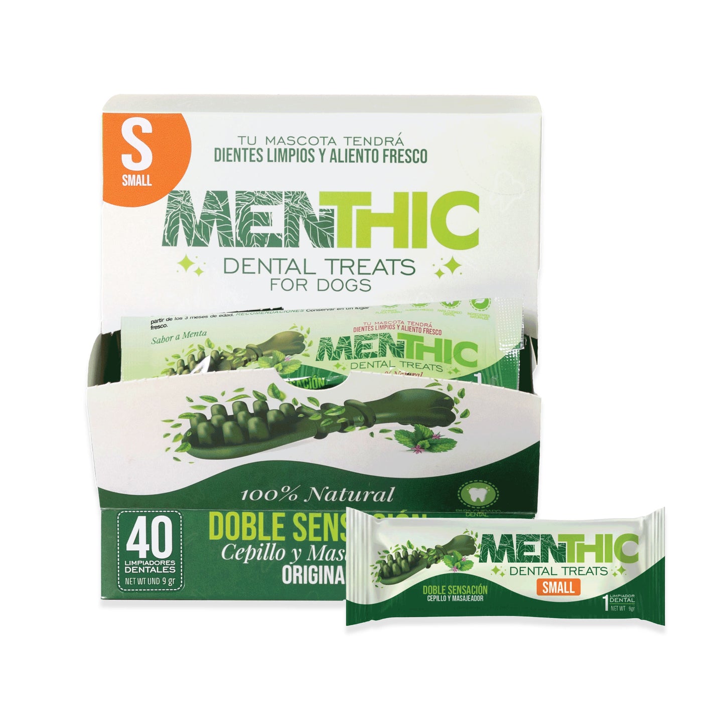 Cepillos Dentales para Perros Menthic Caja Sachet Small x40 (360g) – Snack Natural