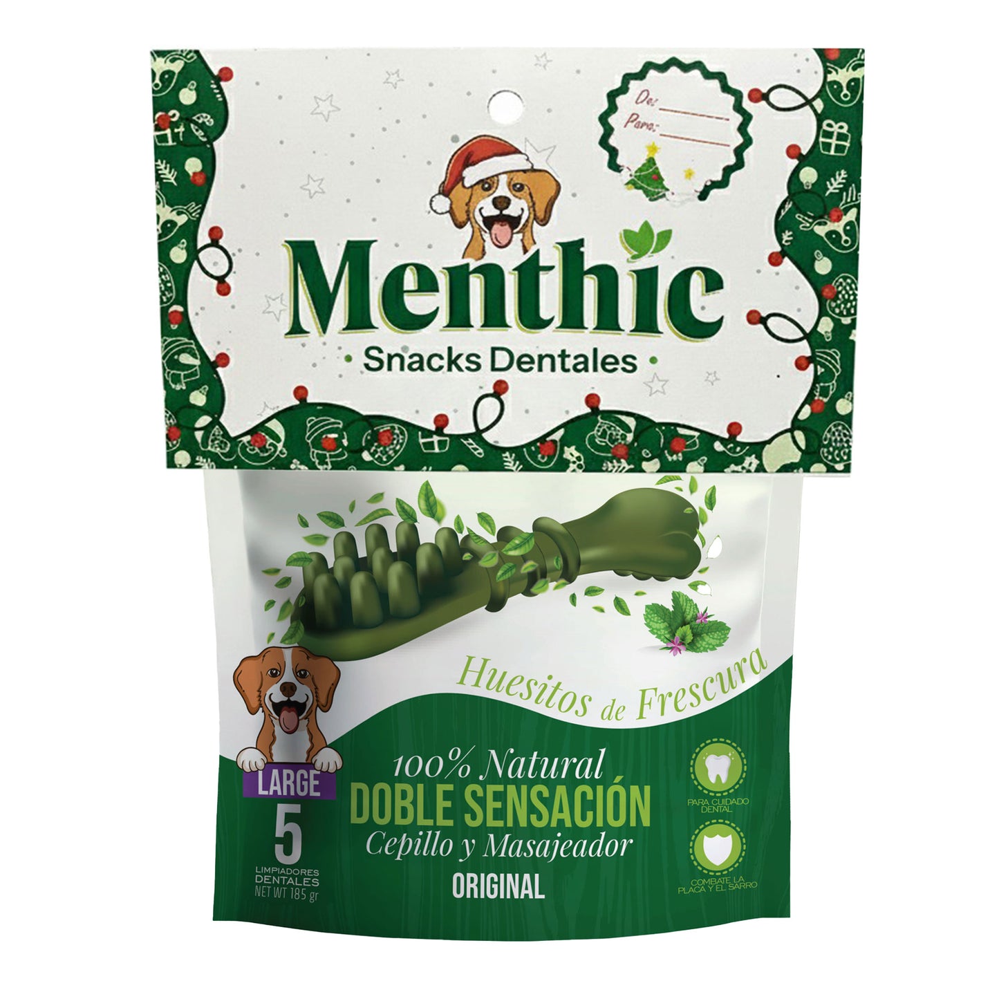 Cepillos Dentales para Perros Menthic Large x5 (185g) – Snack Natural