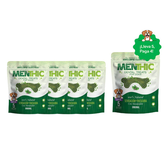 Menthic Dental Treats Huesos Large, 5 unidades - ¡Lleva 5, Paga 4!