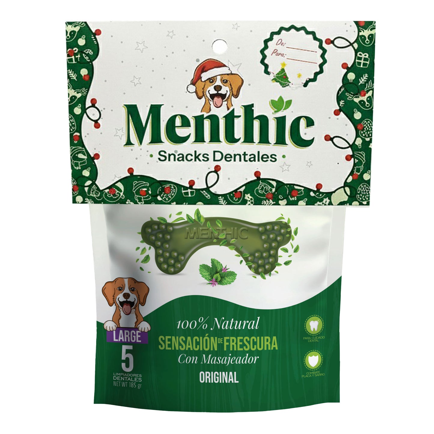 Huesos Dentales para Perros Menthic Large x5 (185g) – Snack Natural