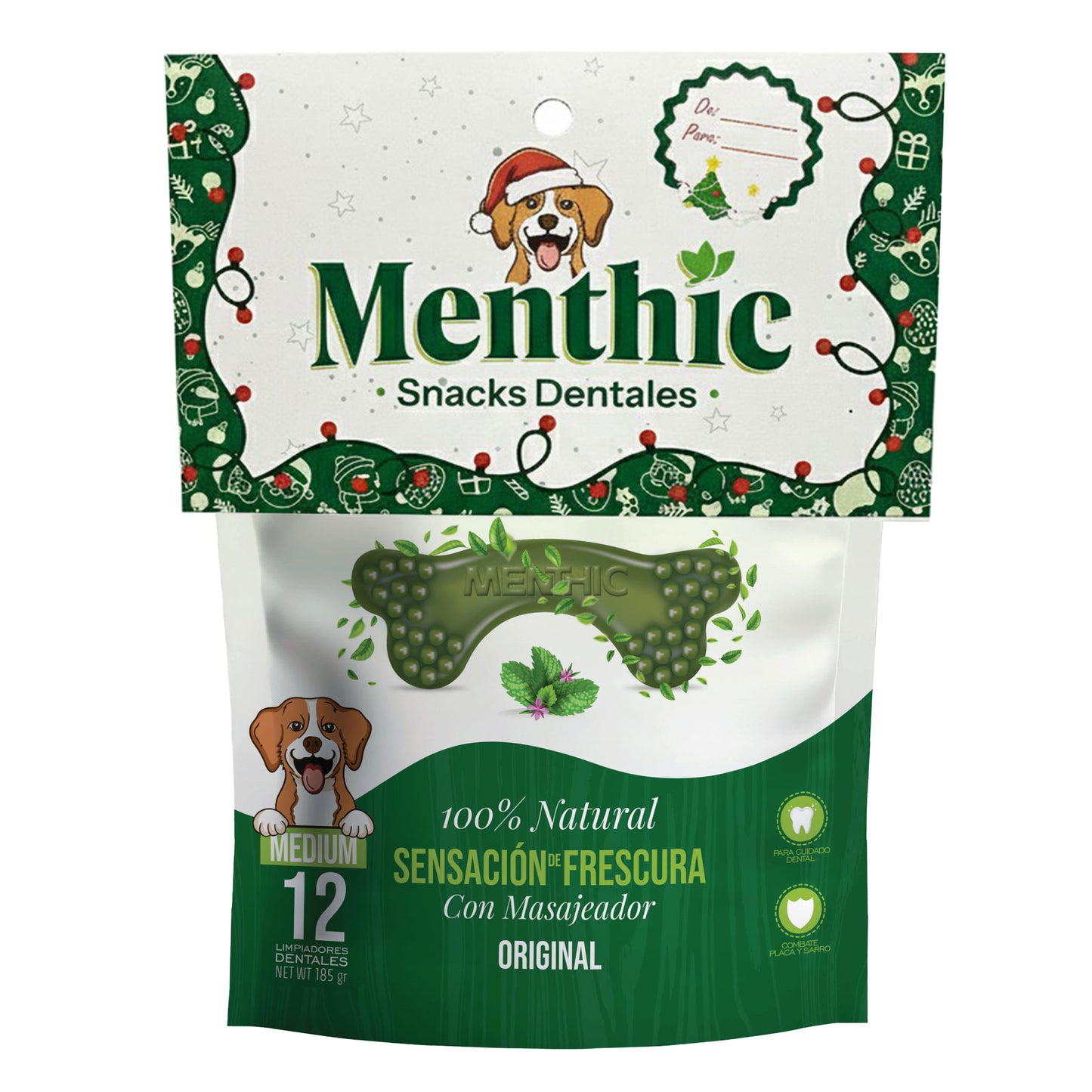 Huesos Dentales para Perros Menthic Medium x12 (185g) – Snack Natural