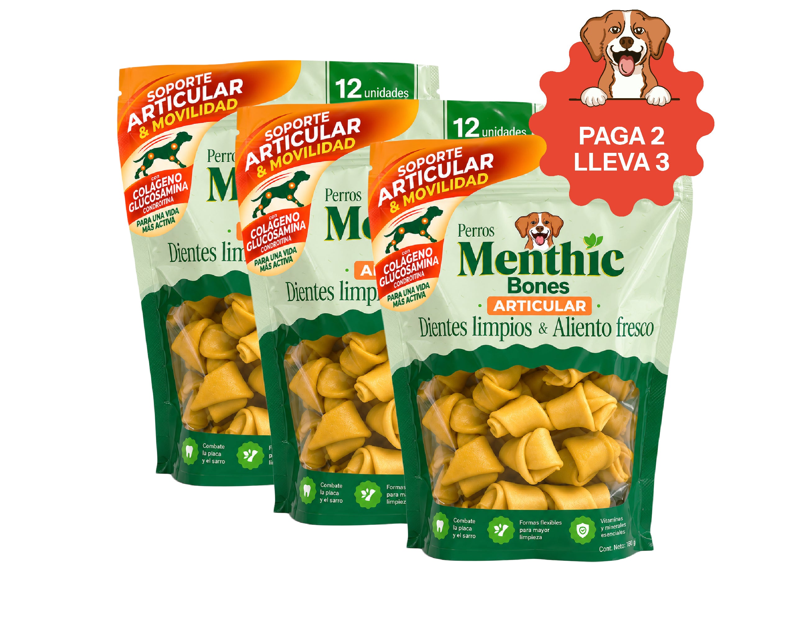 ¡Paga 2 lleva 3! Menthic Bones Articular x 12 Unidades - 240 gr