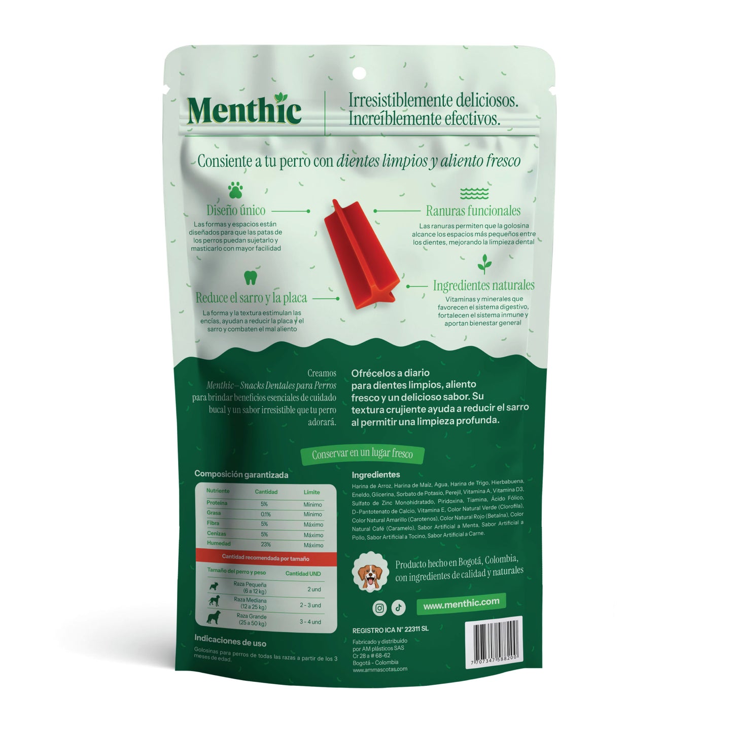 Sticks Dentales para Perros Menthic x6 (75g) - Snack Natural